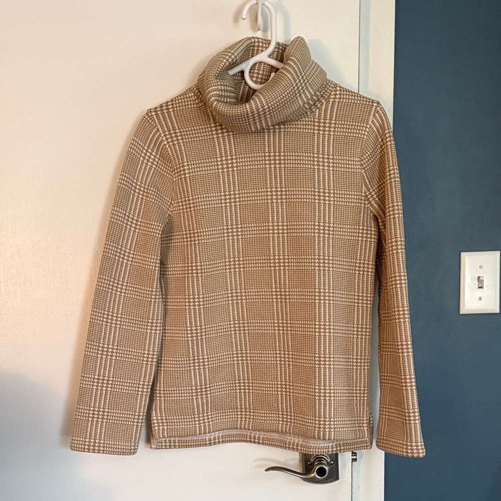 J. Crew Plaid Turtleneck Sweater in Beige and Cream